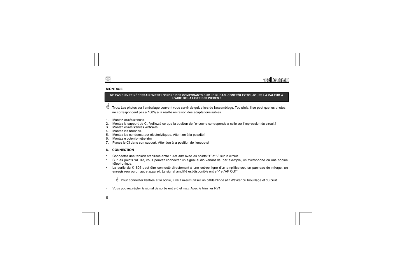 Velleman K1803 User Manual | Page 6 / 12