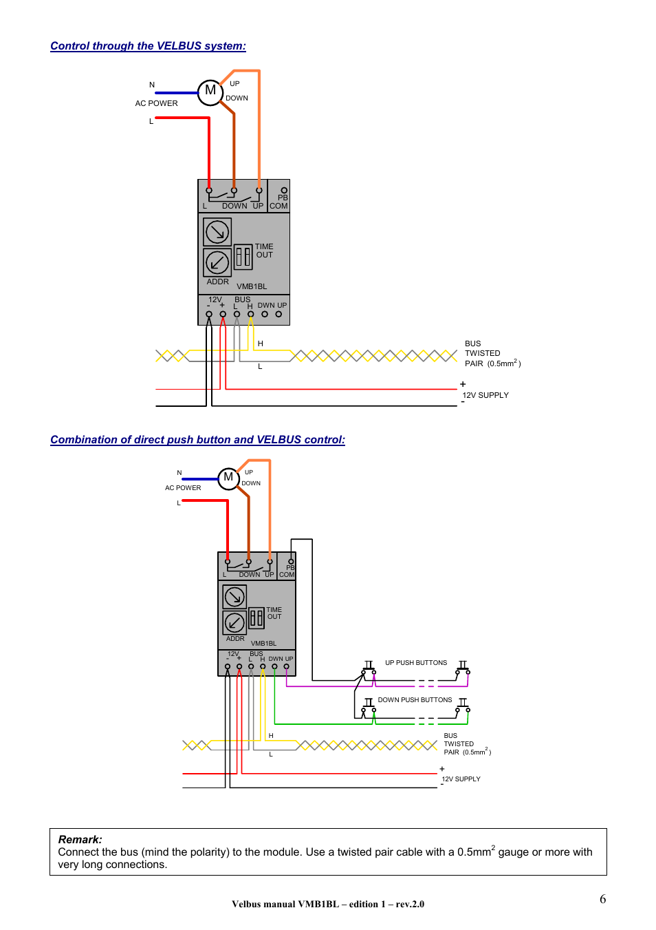 Control through the velbus system, Gauge or more with very long connections | Velleman VMB1BL User Manual | Page 6 / 12