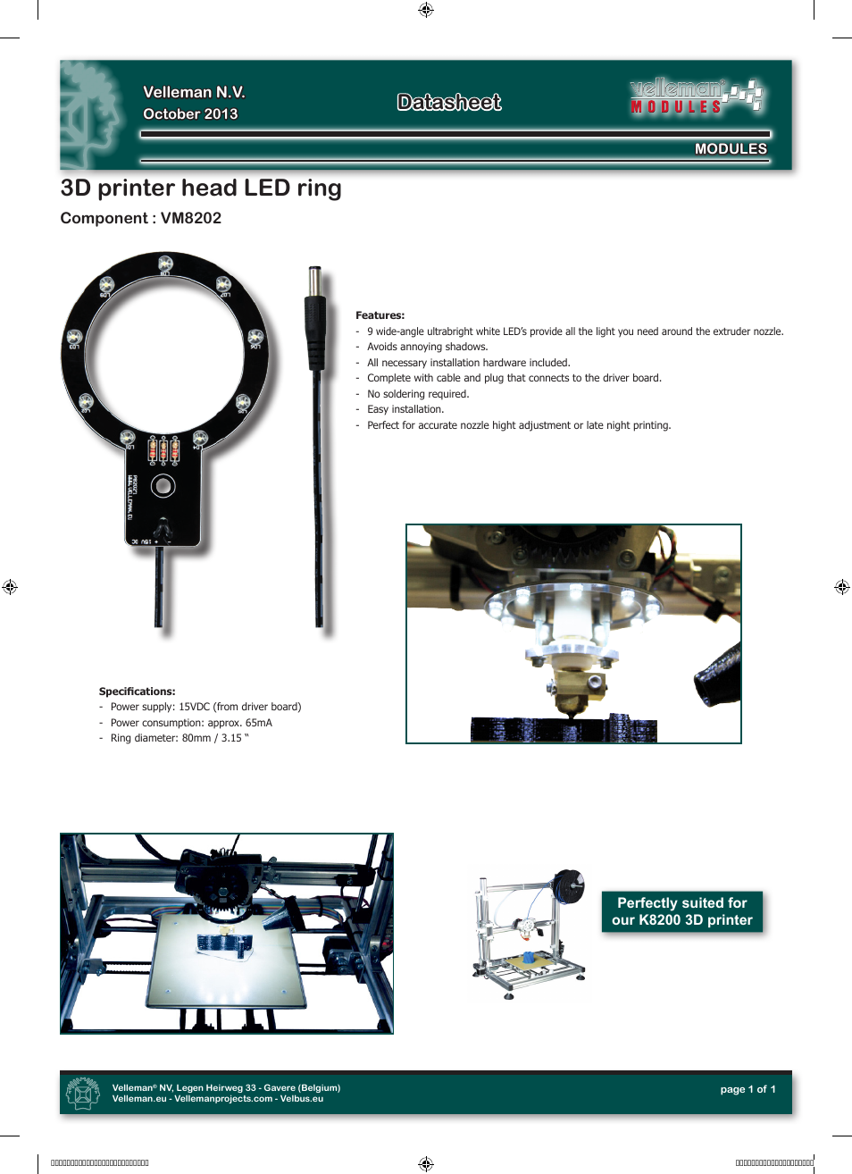 Velleman projects VM8202 Datasheet User Manual | 1 page