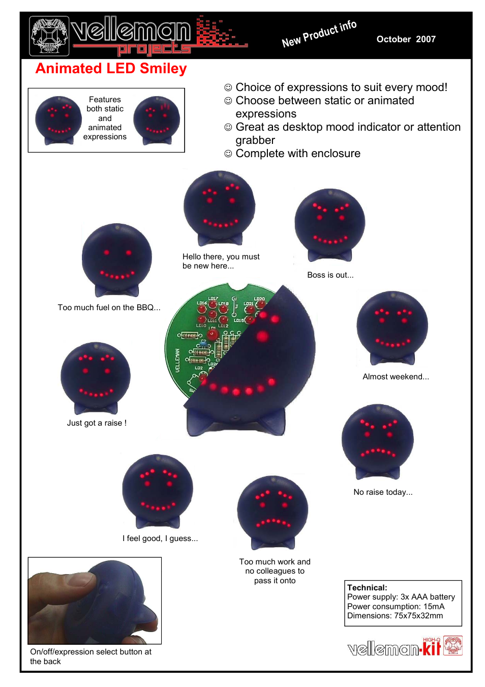 Velleman projects MK175 Datasheet User Manual | 1 page