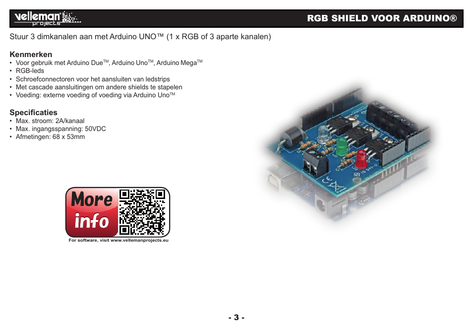 Rgb shield voor arduino | Velleman Кa01 User Manual | Page 3 / 12