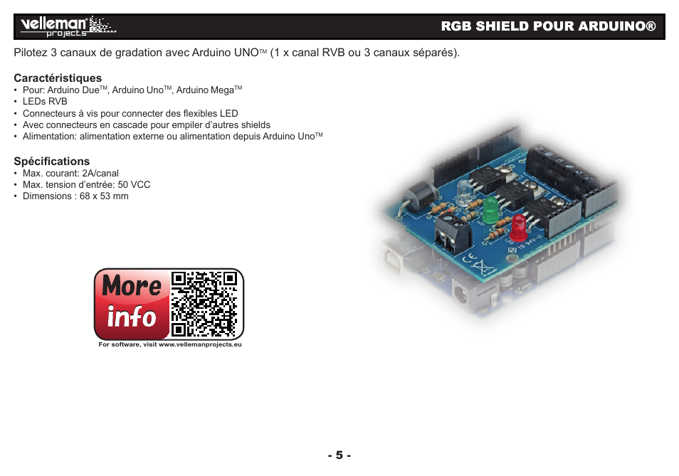 Rgb shield pour arduino | Velleman Кa01 User Manual | Page 5 / 12