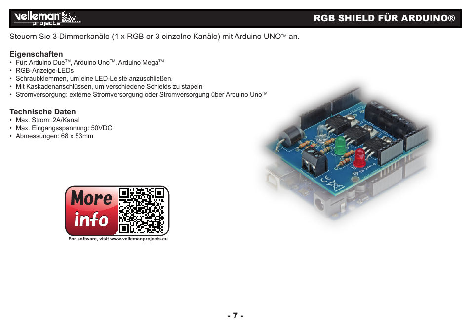 Rgb shield für arduino | Velleman Кa01 User Manual | Page 7 / 12