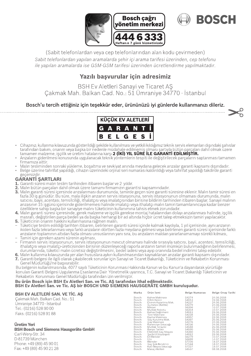 B e l g e s 1, Bosch çagri yonetím merkezi, Kuçuk evaletleri | Bosch MSM 6 A 45 User Manual | Page 46 / 74