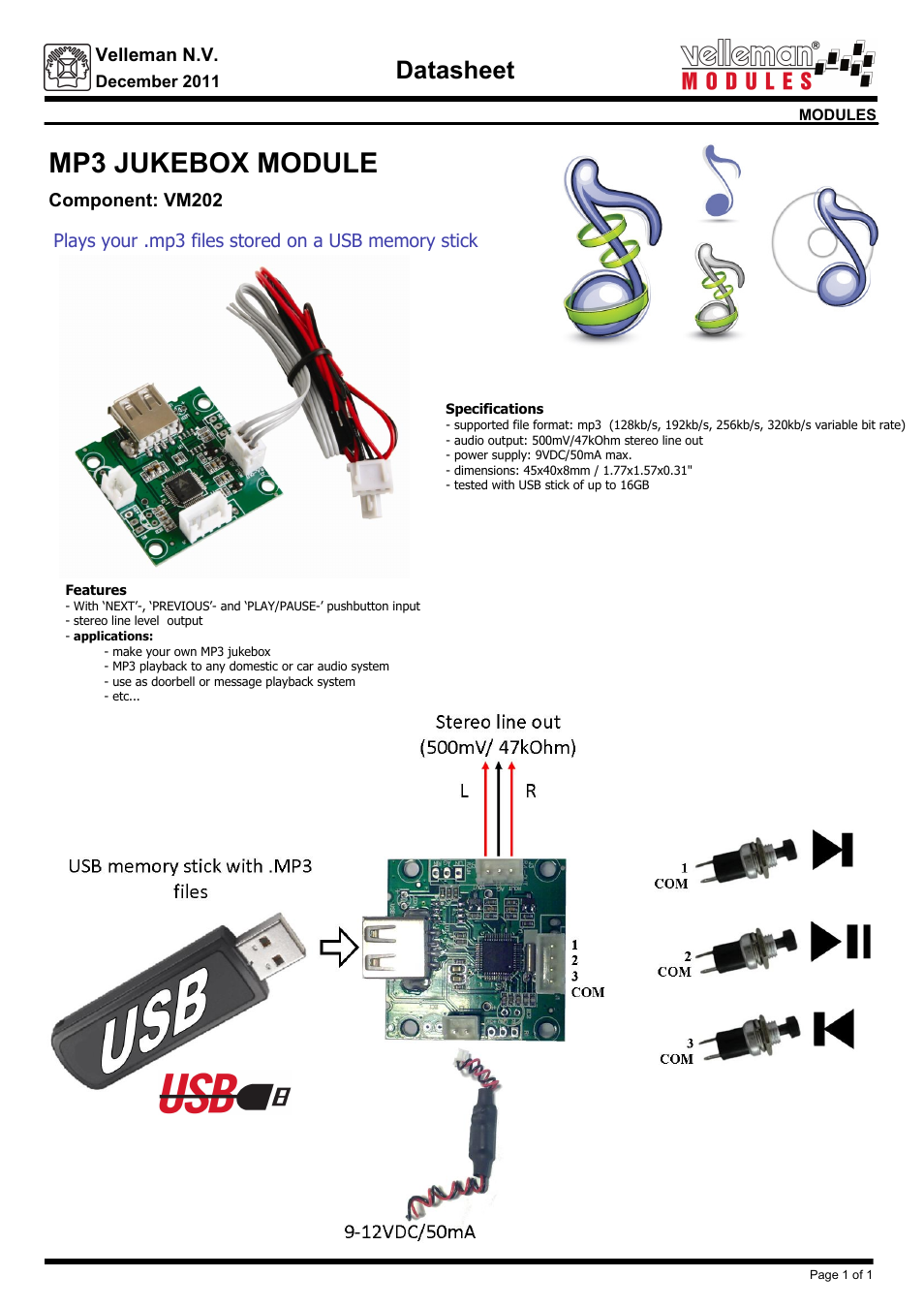 Velleman projects VM202 Datasheet User Manual | 1 page