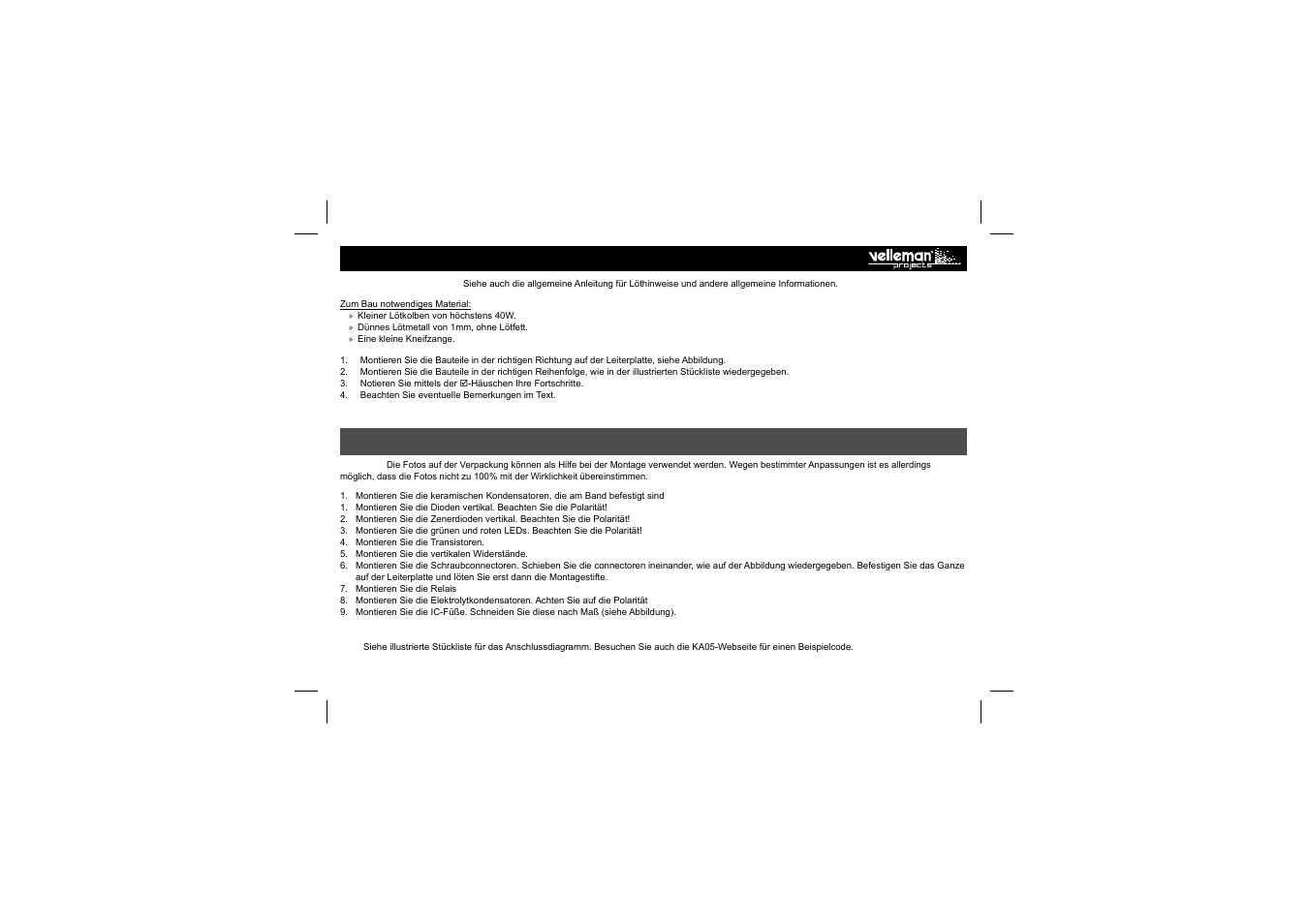 I. montage, Ii. schaltplan | Velleman Кa05 User Manual | Page 8 / 12