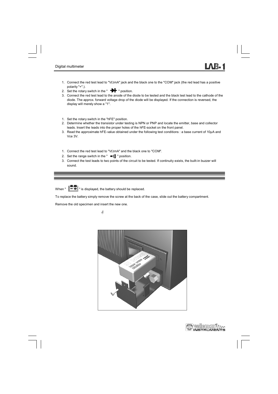 Battery & fuse replacement | Velleman LAB1 User Manual | Page 10 / 64