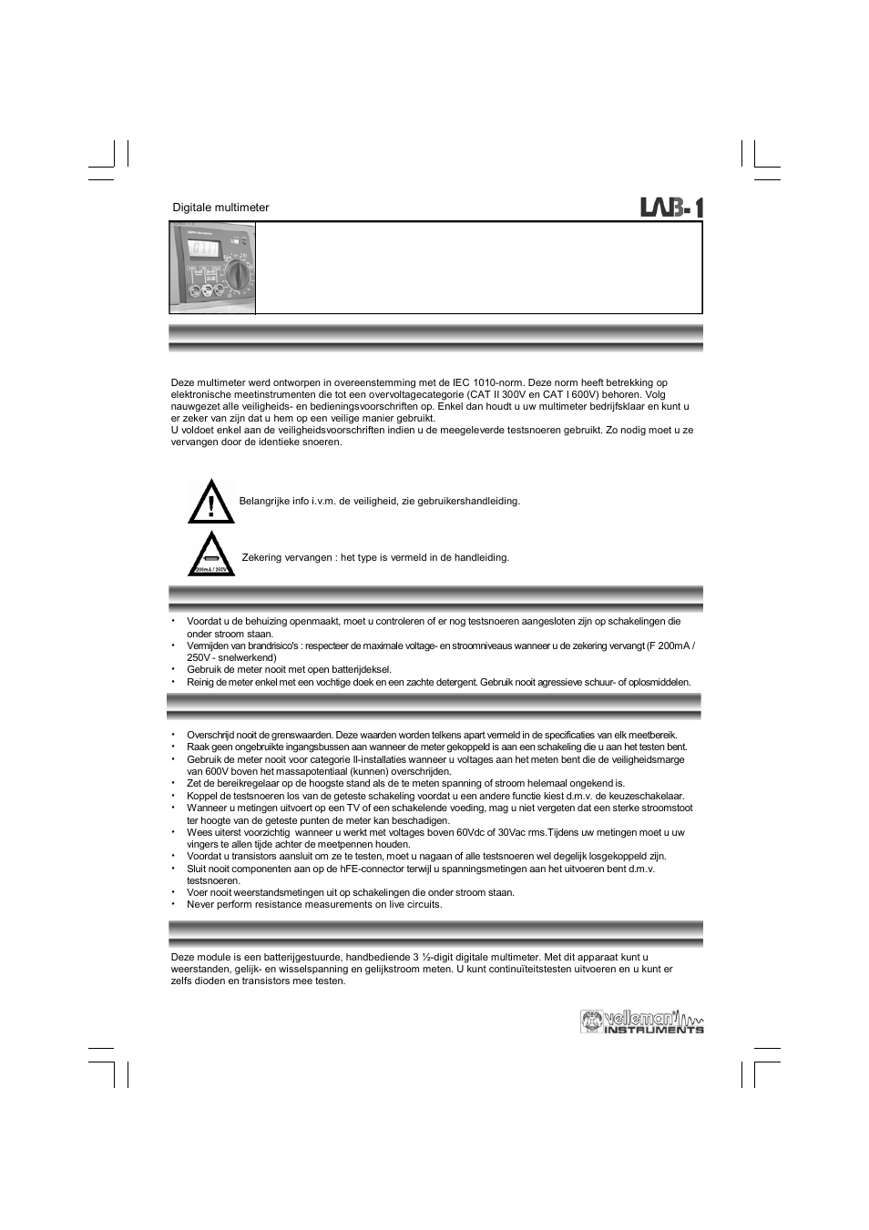 Digitale multimeter | Velleman LAB1 User Manual | Page 18 / 64