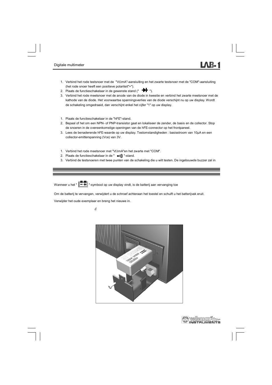 Batterij & zekering vervangen | Velleman LAB1 User Manual | Page 22 / 64