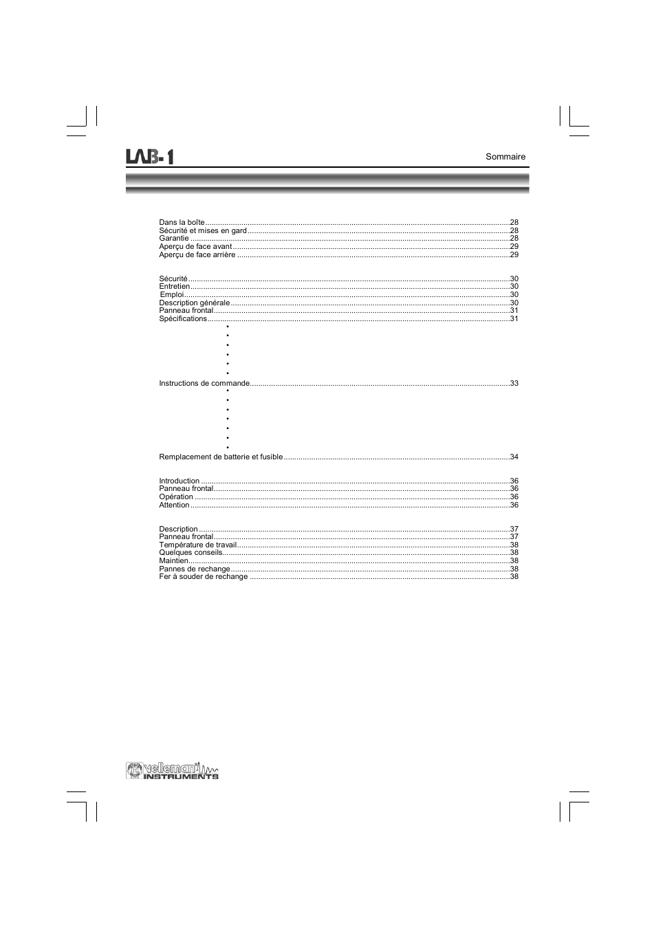 Sommaire | Velleman LAB1 User Manual | Page 27 / 64
