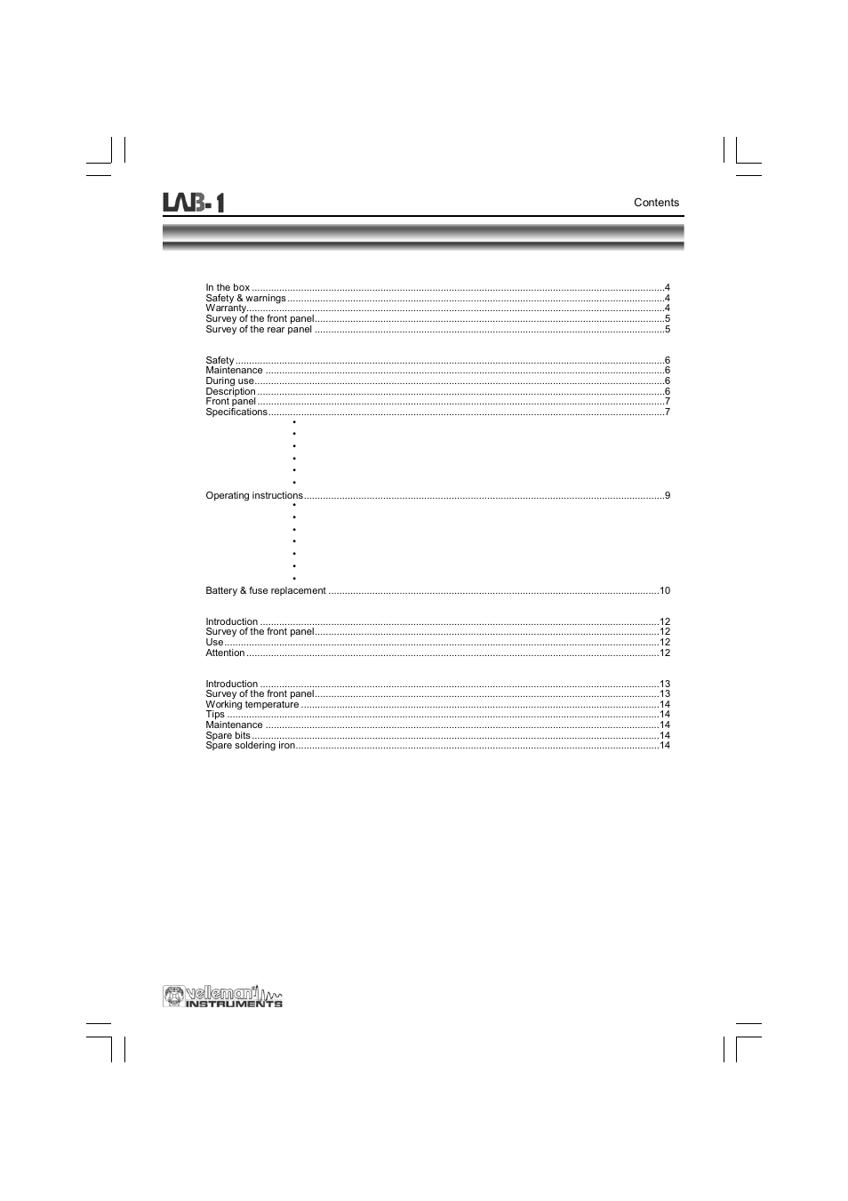 Velleman LAB1 User Manual | Page 3 / 64