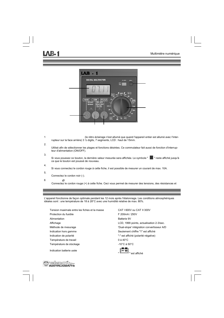 Panneau frontal, Specifications | Velleman LAB1 User Manual | Page 31 / 64