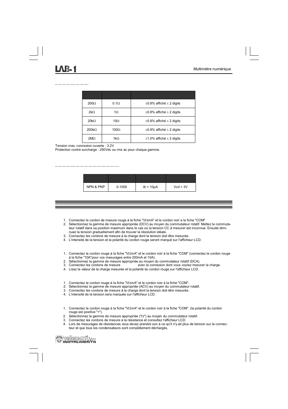 Instructions de commande | Velleman LAB1 User Manual | Page 33 / 64