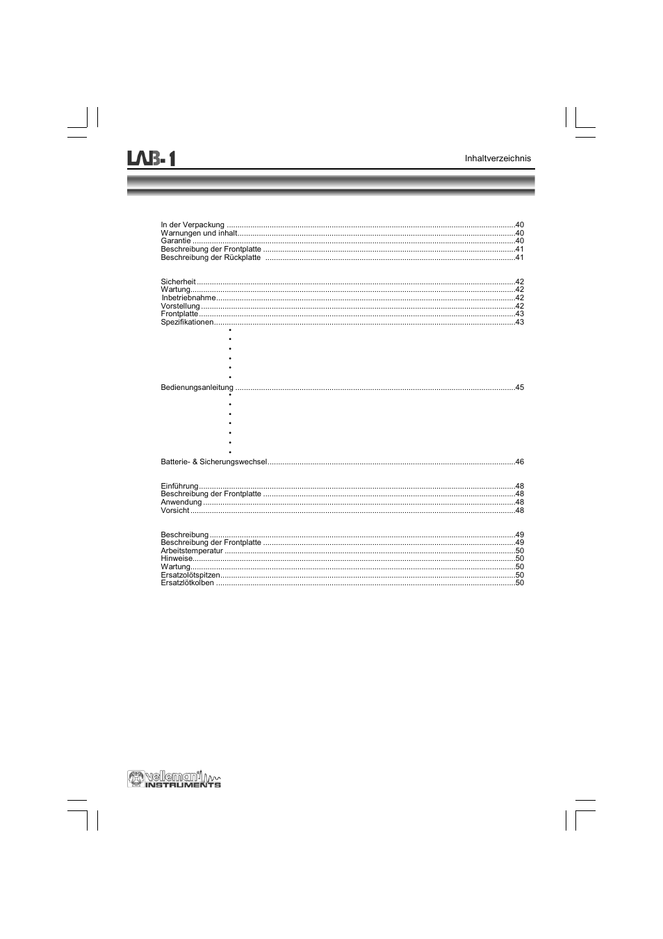 Inhaltverzeichnis | Velleman LAB1 User Manual | Page 39 / 64