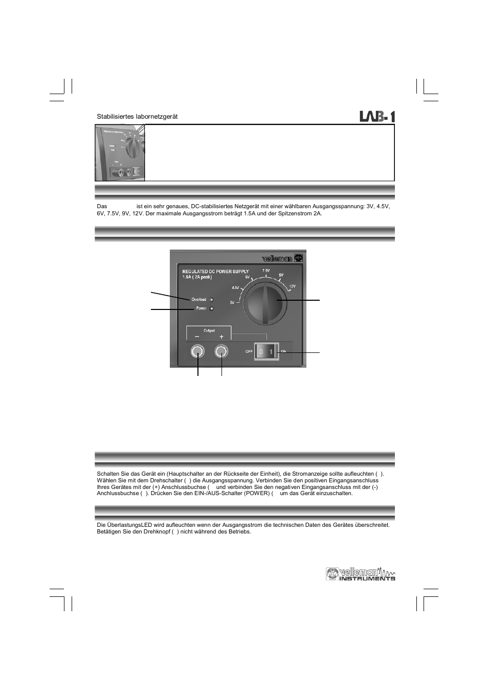 Stabilisiertes labornetzgerät | Velleman LAB1 User Manual | Page 48 / 64