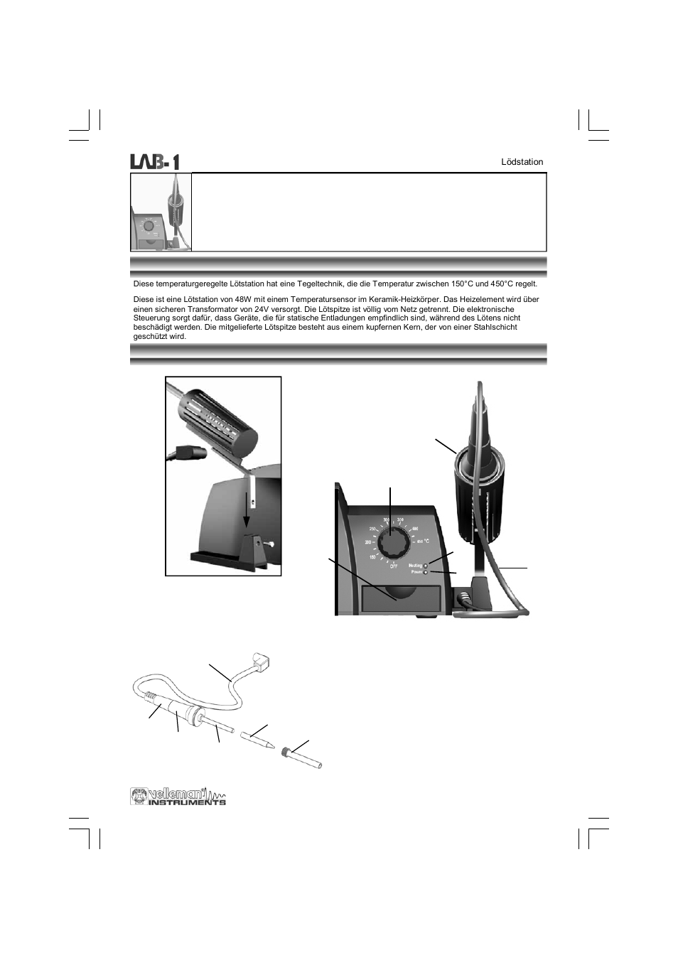 Lötstation, Beschreibung frontplatte | Velleman LAB1 User Manual | Page 49 / 64