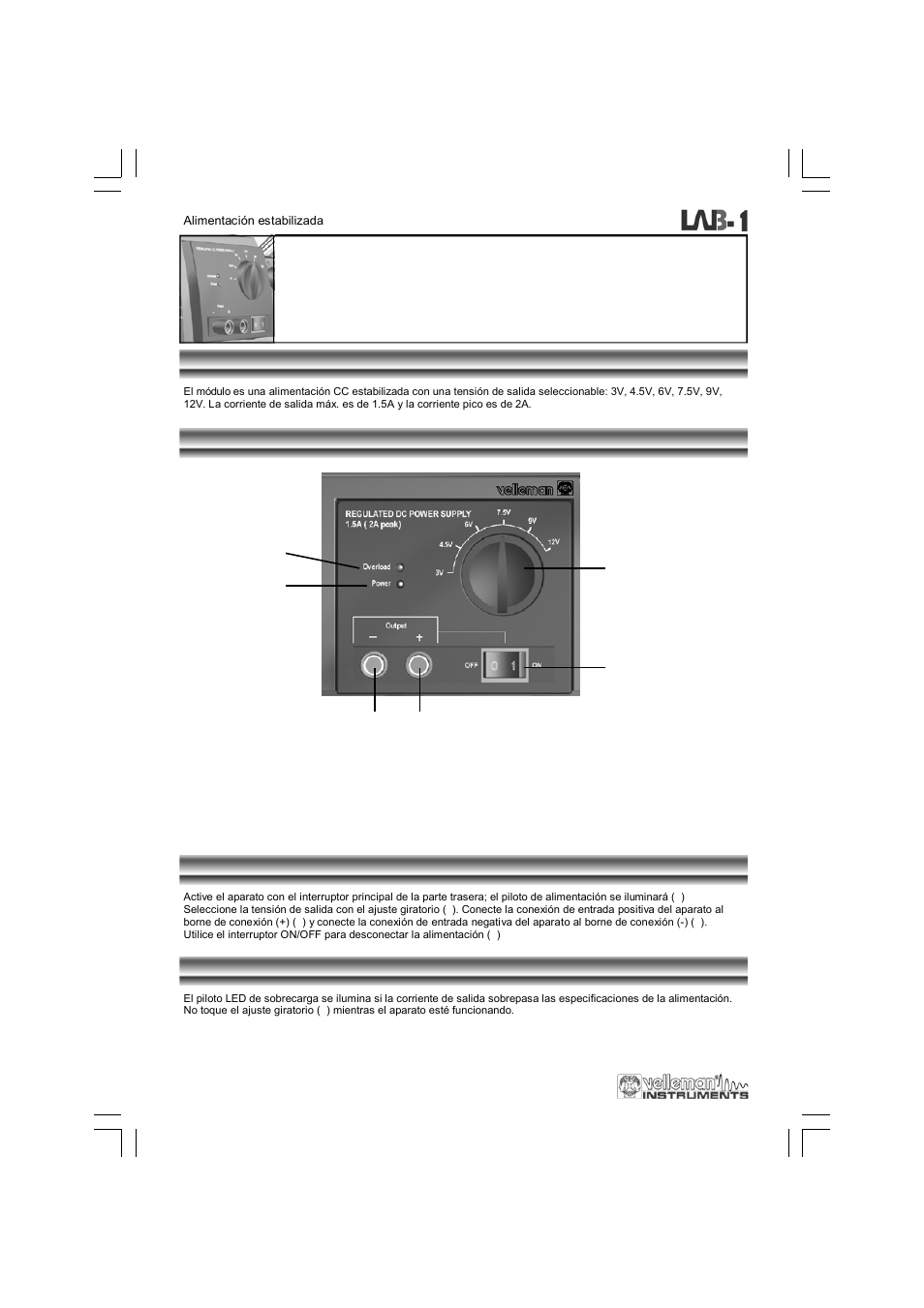 Alimentación estabilizada | Velleman LAB1 User Manual | Page 60 / 64