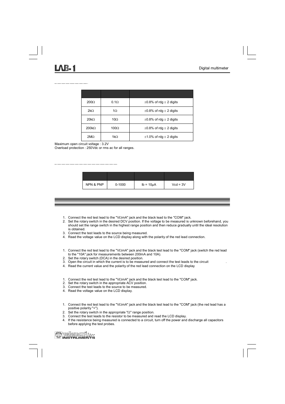 Operating instructions | Velleman LAB1 User Manual | Page 9 / 64