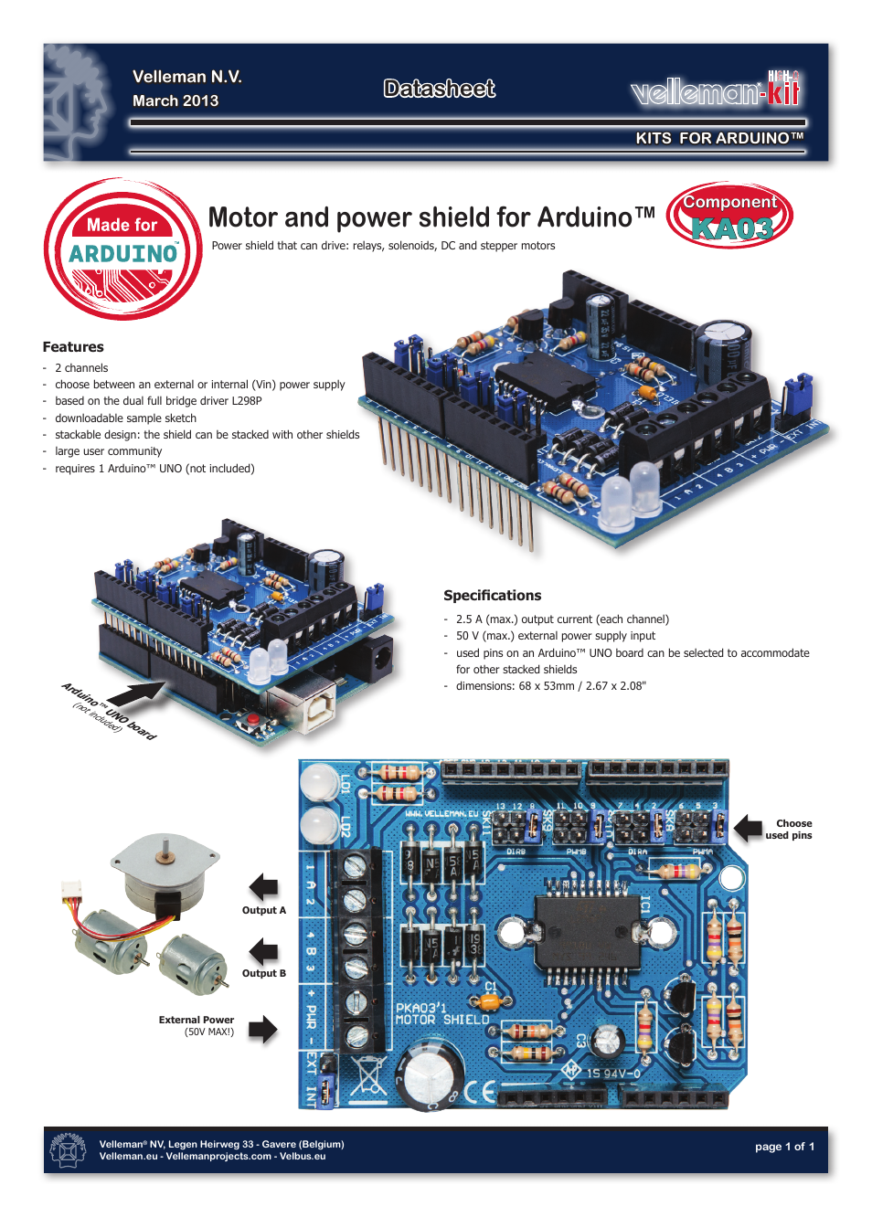 Velleman projects KA03 Datasheet User Manual | 1 page