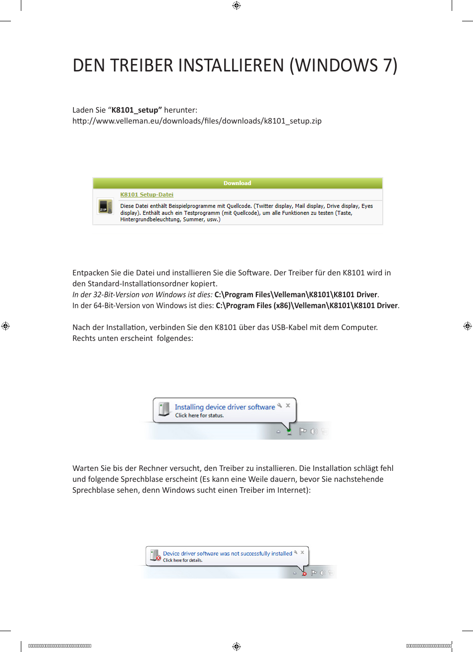 Den treiber installieren (windows 7) | Velleman projects K8101 Driver installation guide User Manual | Page 13 / 20