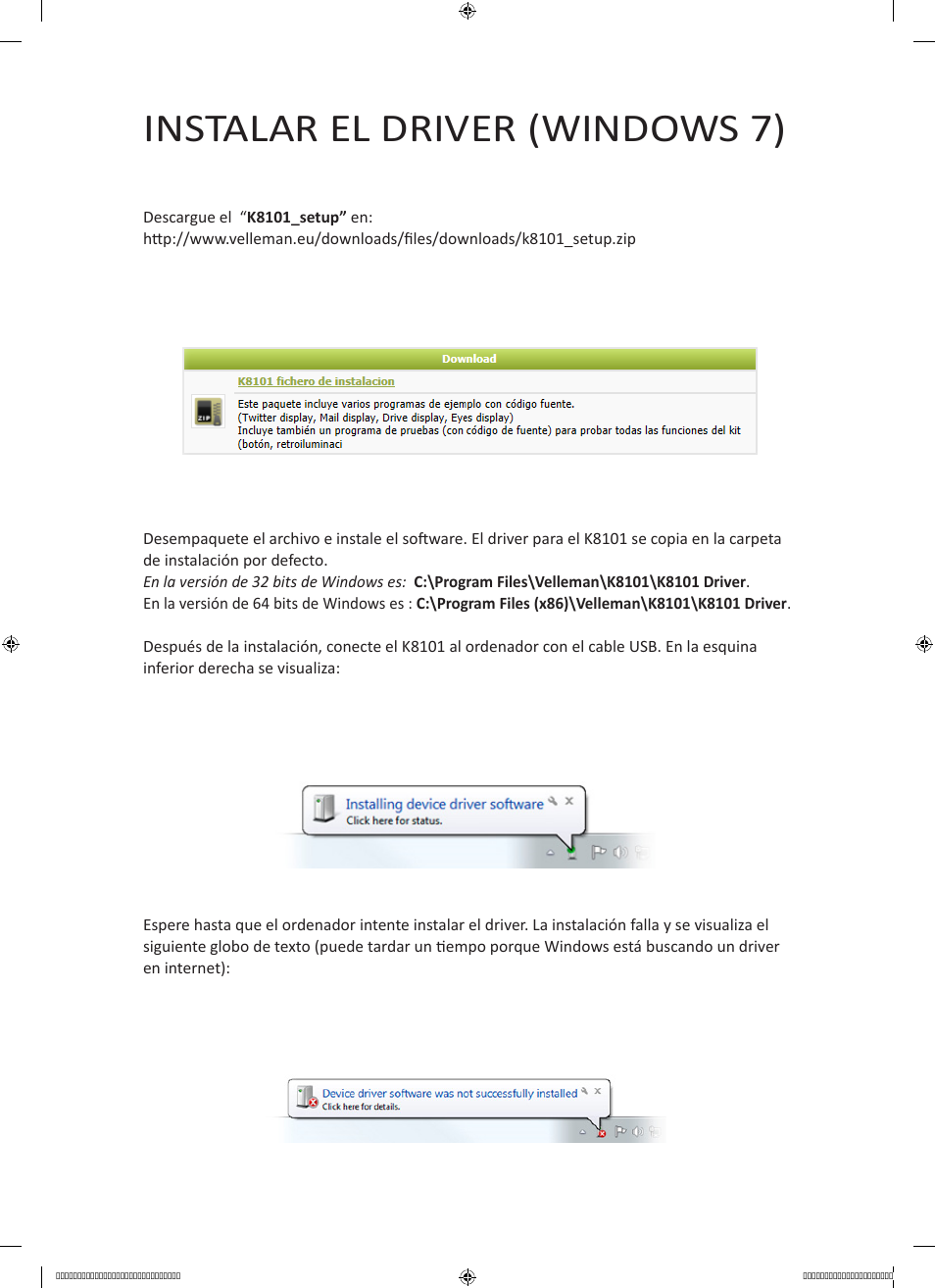 Instalar el driver (windows 7) | Velleman projects K8101 Driver installation guide User Manual | Page 17 / 20