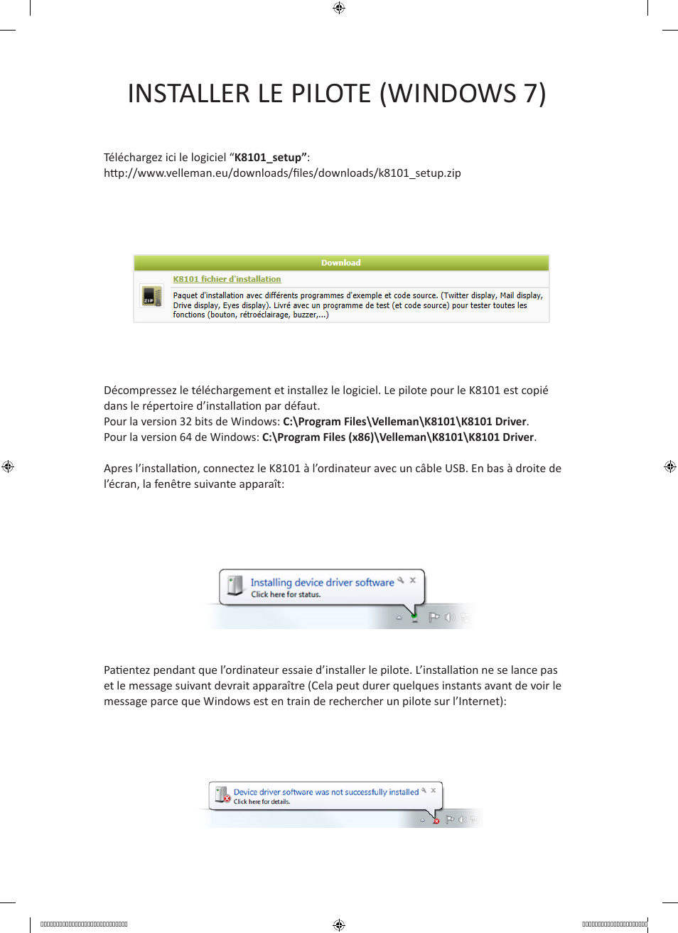 Installer le pilote (windows 7) | Velleman projects K8101 Driver installation guide User Manual | Page 9 / 20