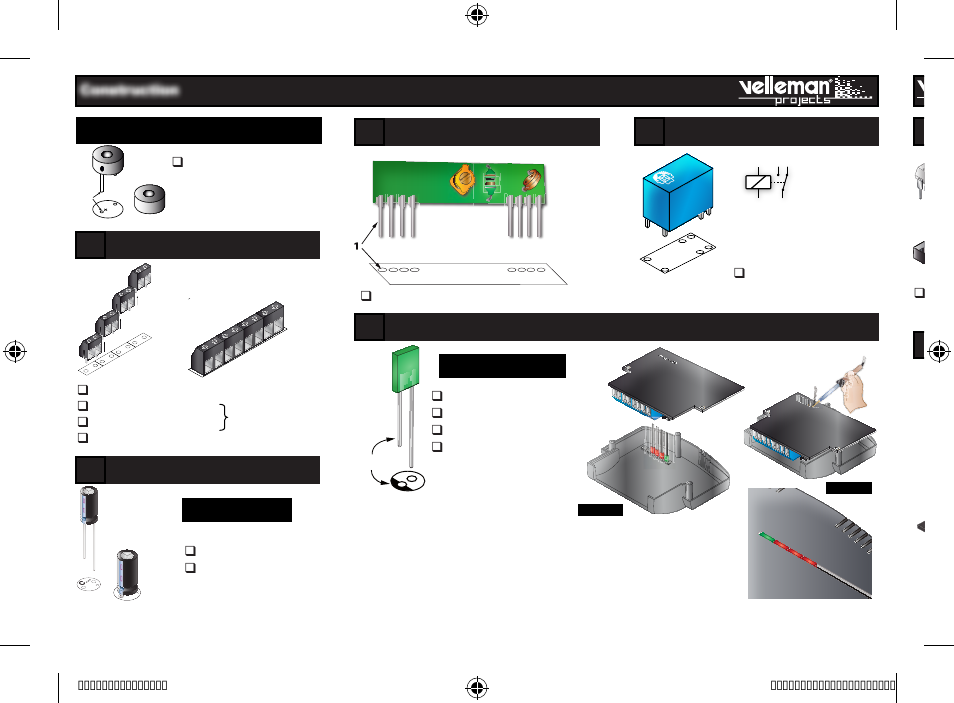 Sounder, Terminal blocks, Electrolytic capacitors | Rf-receiver, Relay, Led’s | Velleman projects K8093 User manual User Manual | Page 8 / 16