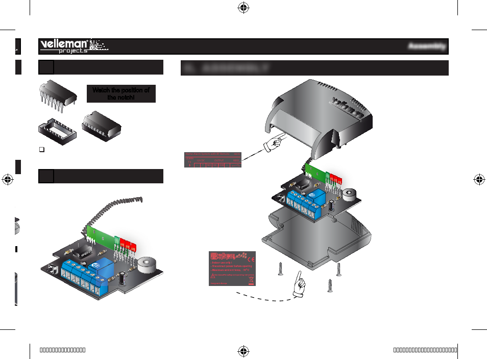 Ii. assembly, Relay led’s, Antenna | 8 - assembly, Step2, Top pcb bottom screw, Watch the position of the notch | Velleman projects K8093 User manual User Manual | Page 9 / 16