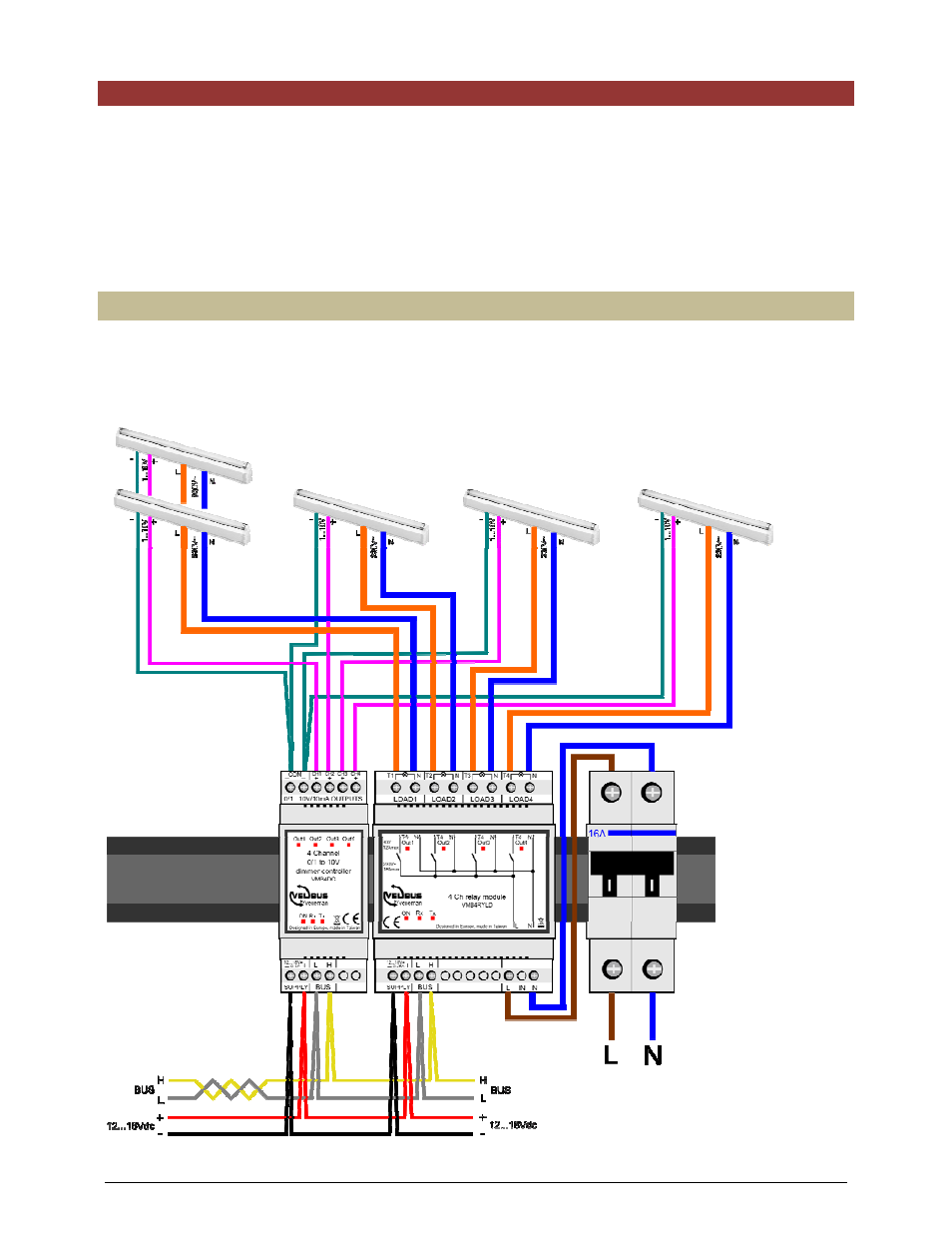 Connection diagram with dimmable neon lighting | Velleman VMB4DC User Manual | Page 9 / 18