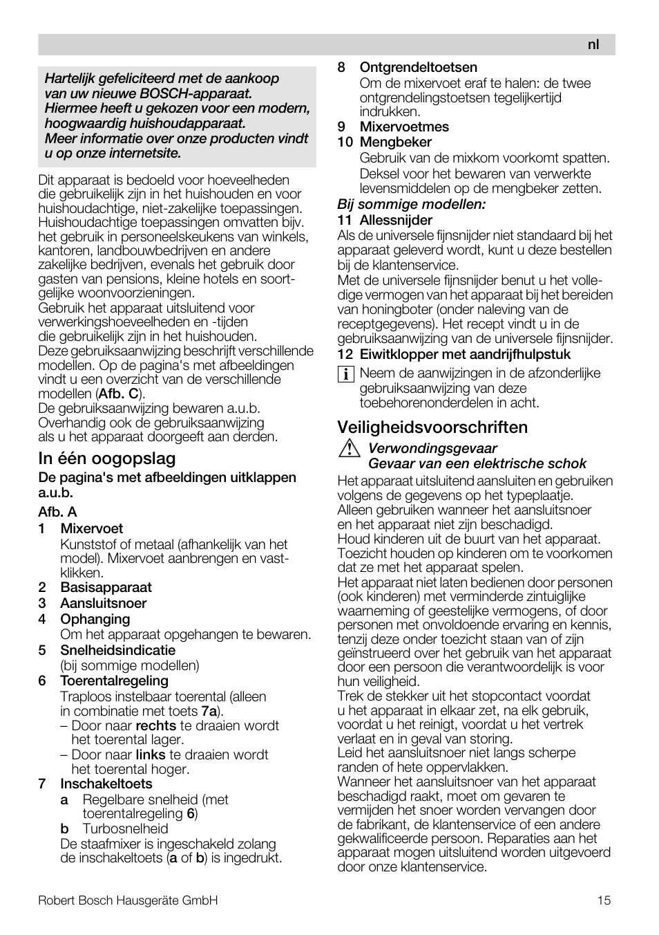 Veiligheidsvoorschriften | Bosch MSM 7309 User Manual | Page 15 / 72