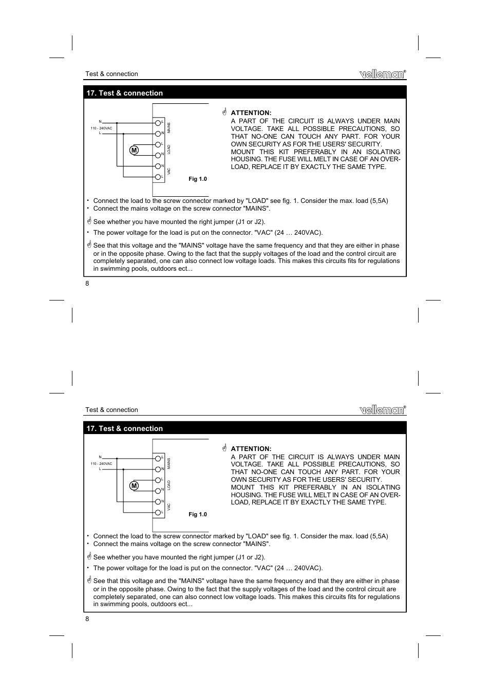 Test & connection | Velleman projects K2636 Assembly instructions User Manual | Page 8 / 12