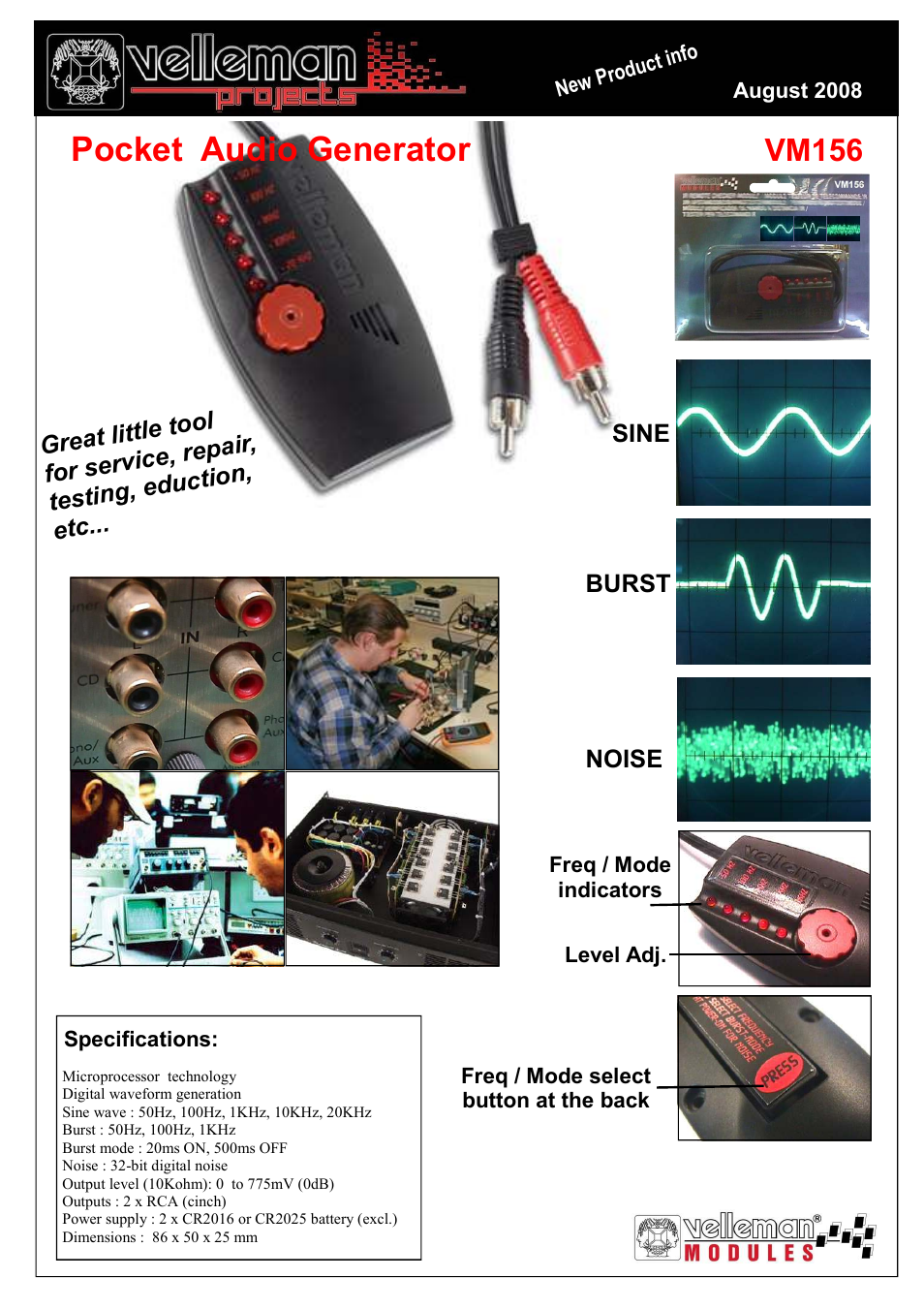 Velleman projects VM156 Datasheet User Manual | 1 page