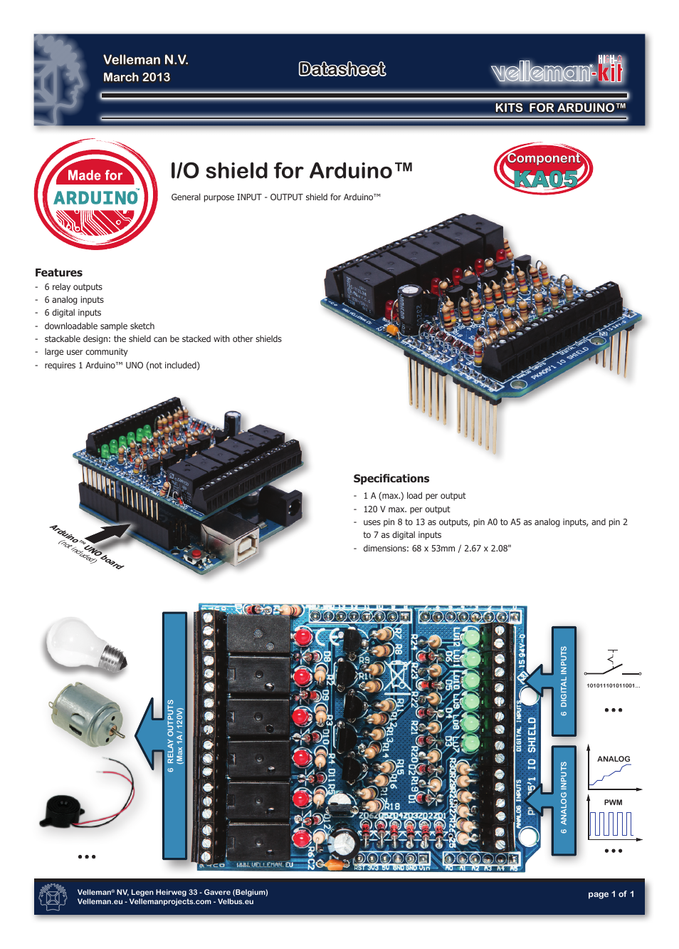 Velleman projects KA05 Datasheet User Manual | 1 page