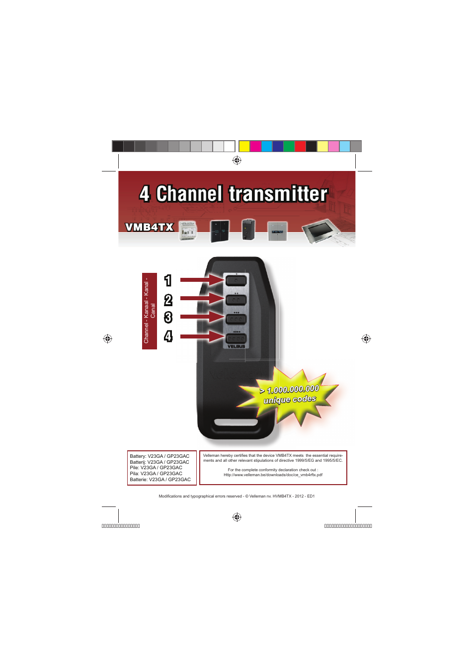 Velleman VMB4TX User Manual | 1 page