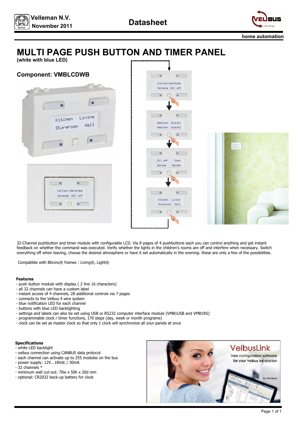 Velleman projects VMBLCDWB Datasheet User Manual | 1 page