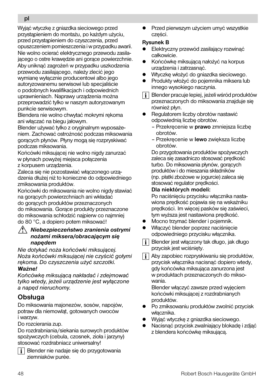 Obs ługa | Bosch MSM 7362 User Manual | Page 48 / 72