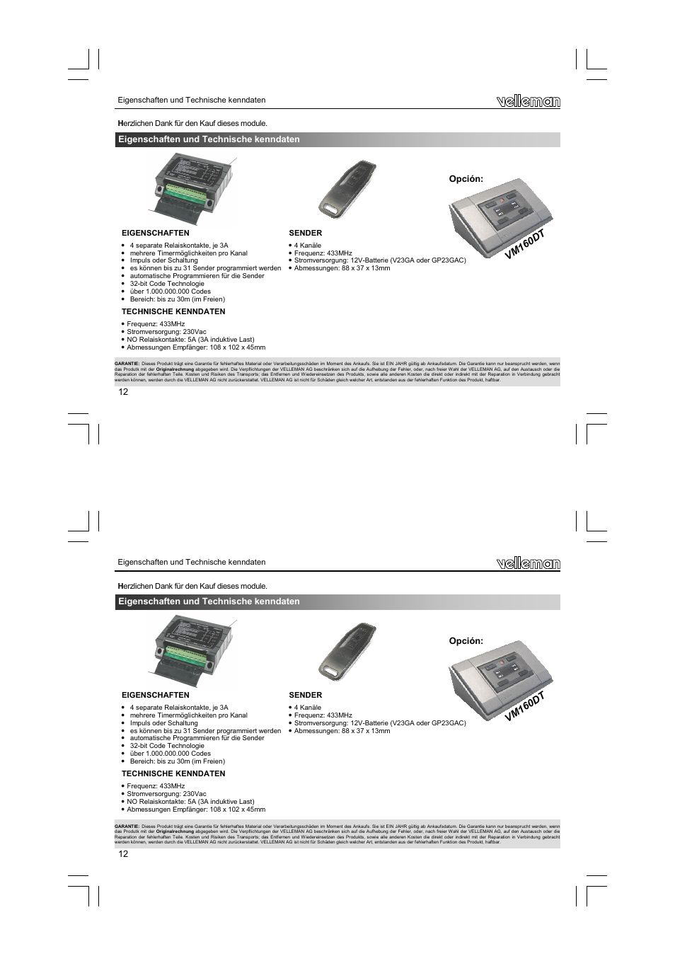 Vm 16 0d t | Velleman VM160 User Manual | Page 12 / 20