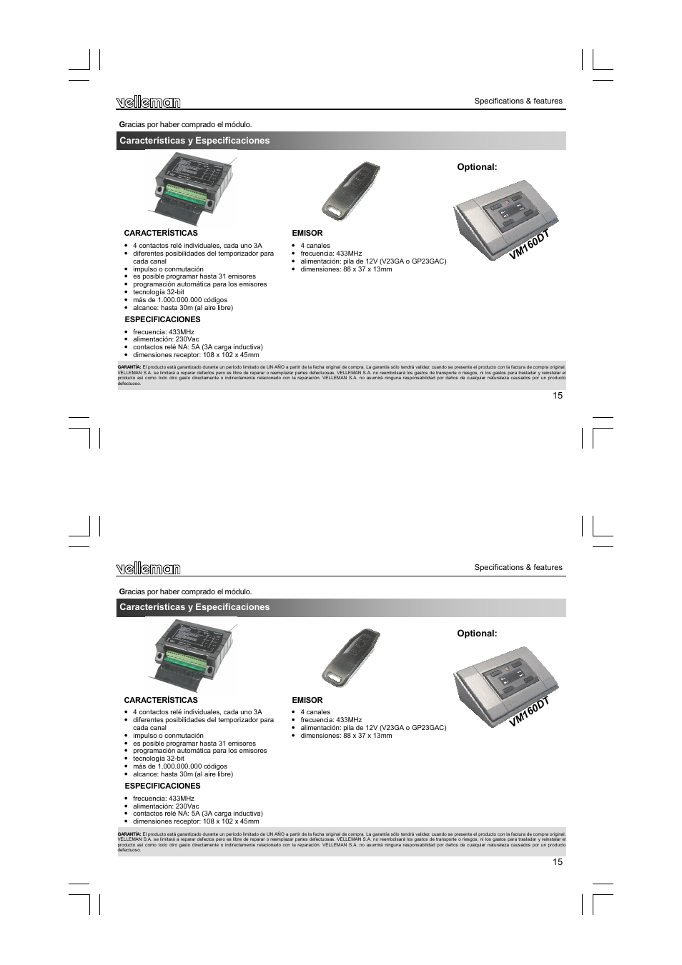 Vm 16 0d t | Velleman VM160 User Manual | Page 15 / 20