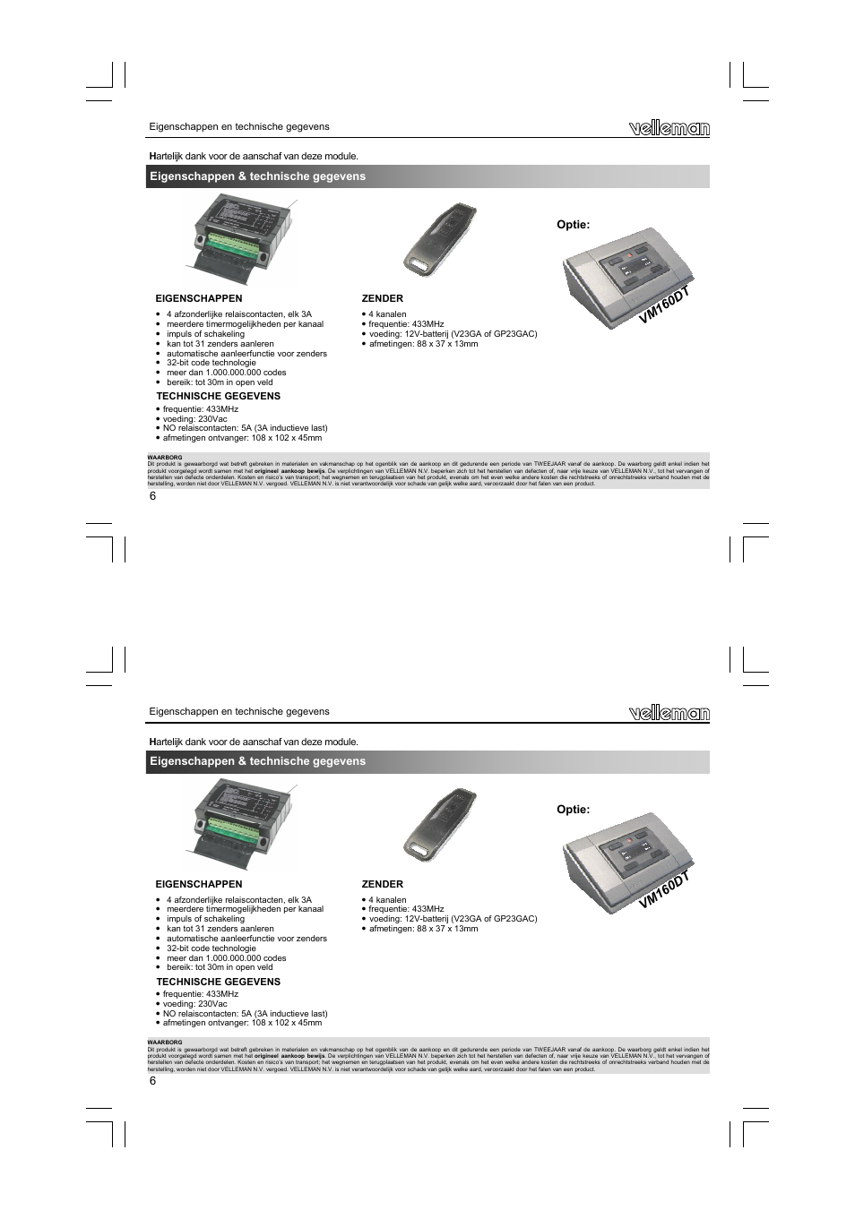 Vm 16 0d t | Velleman VM160 User Manual | Page 6 / 20