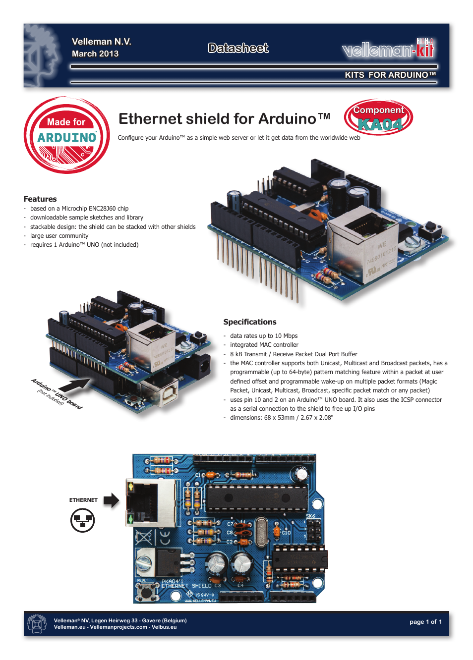 Velleman projects KA04 Datasheet User Manual | 1 page