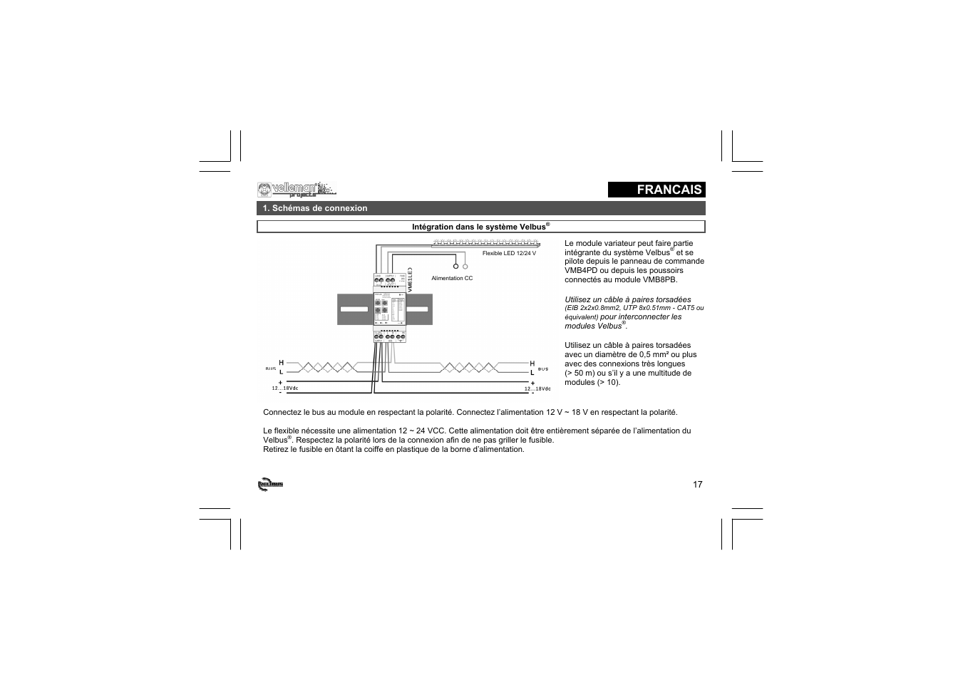Francais | Velleman projects VMB1LED Short user manual User Manual | Page 17 / 36