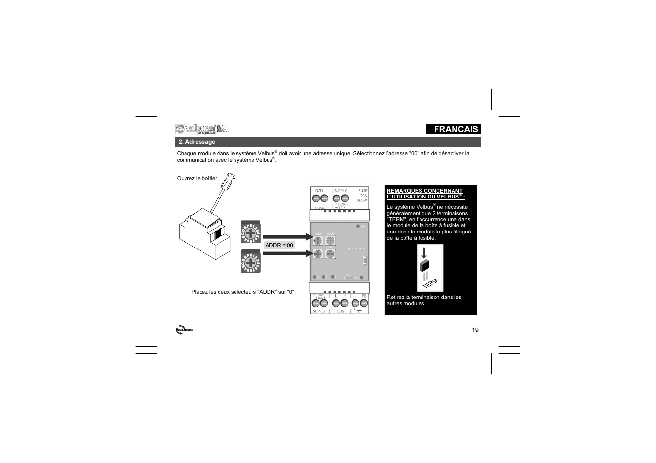 Francais | Velleman projects VMB1LED Short user manual User Manual | Page 19 / 36