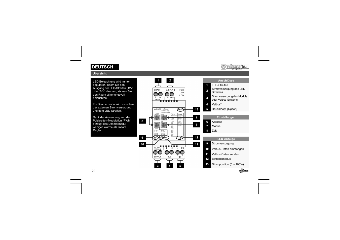 Deutsch | Velleman projects VMB1LED Short user manual User Manual | Page 22 / 36