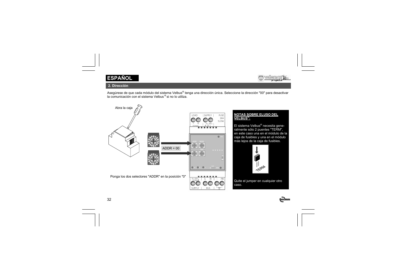 Español | Velleman projects VMB1LED Short user manual User Manual | Page 32 / 36