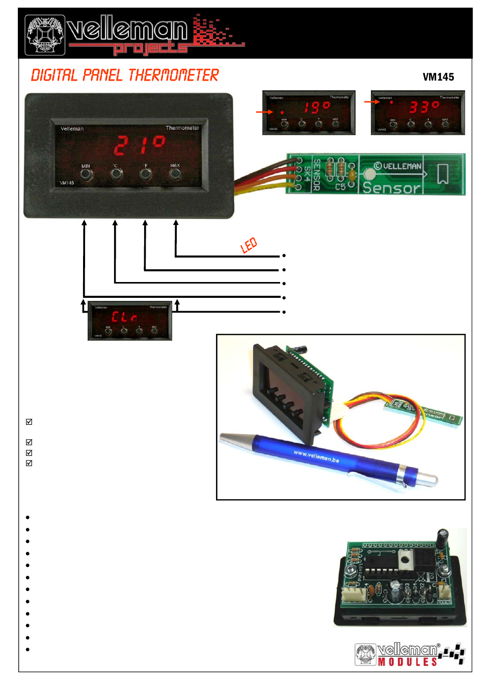 Velleman projects VM145 Datasheet User Manual | 1 page