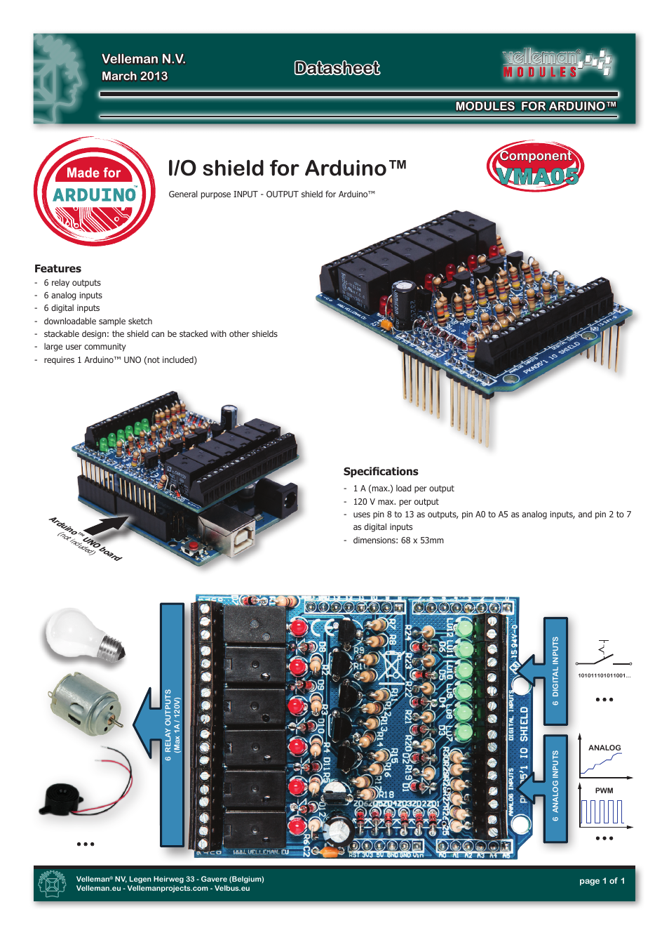 Velleman projects VMA05 Datasheet User Manual | 1 page