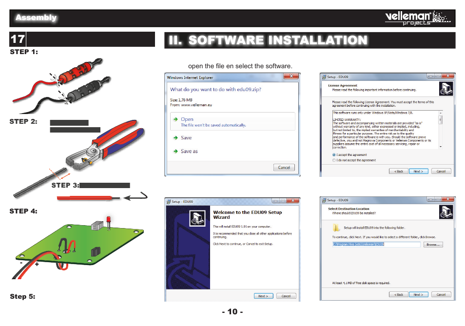 Ii. software installation, Mounting the test leads | Velleman projects EDU09 Assembly instructions User Manual | Page 10 / 20