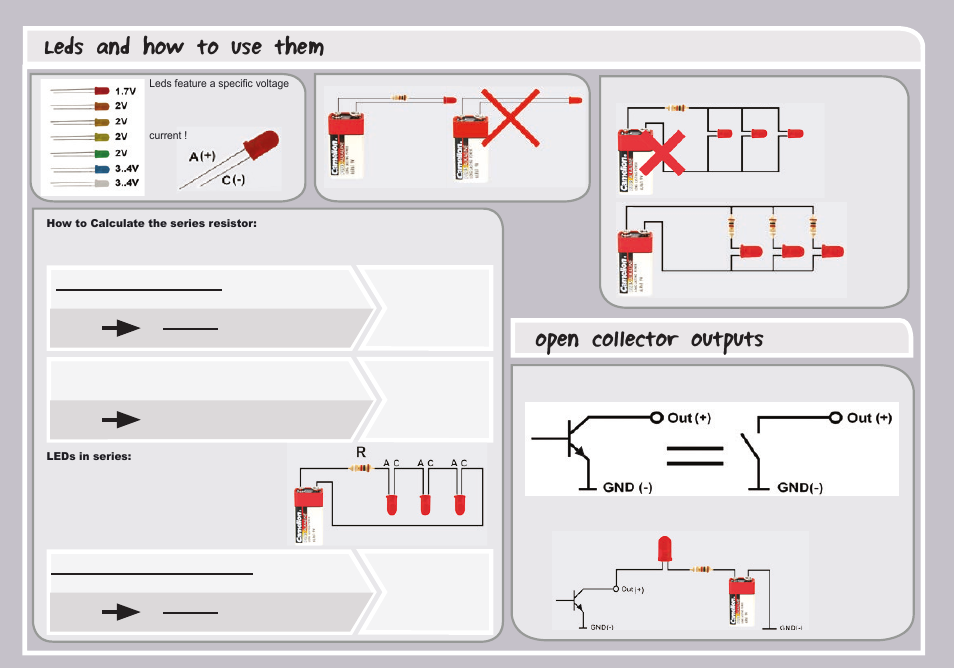 Leds and how to use them, Open collector outputs | Velleman projects EDU09 Assembly instructions User Manual | Page 19 / 20