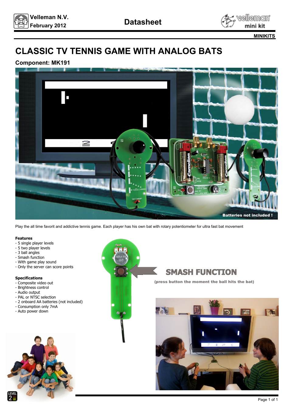 Velleman projects MK191 Datasheet User Manual | 1 page
