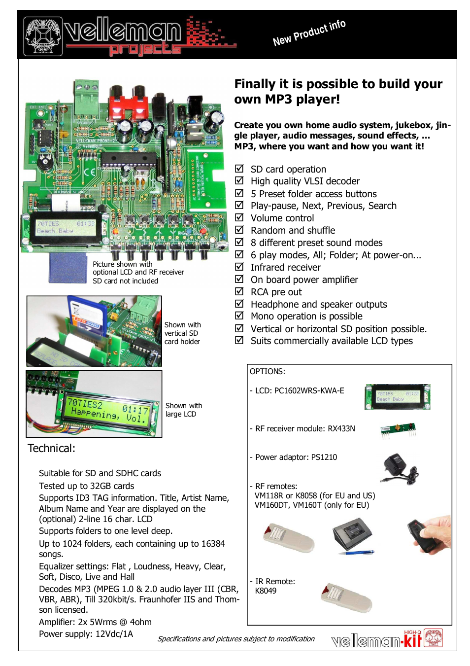 Velleman projects K8095 Infosheet User Manual | 1 page